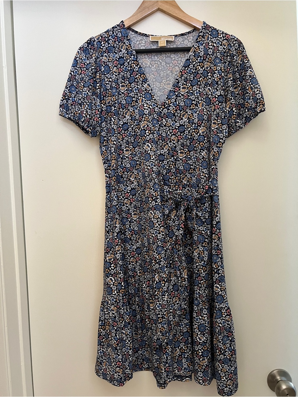 Michael Kors Floral V-Neck Short Sleeve Wrap Dress